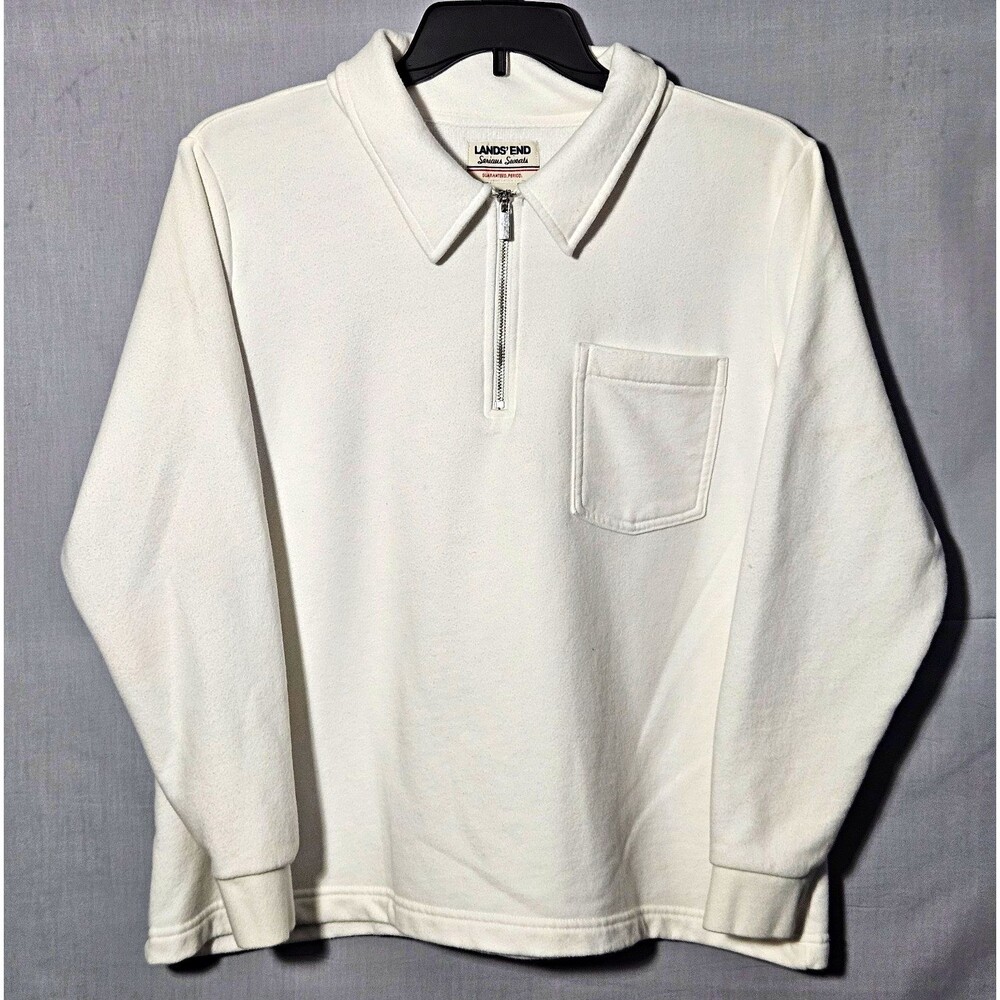 VTG Lands End Sweatshirt Serious Sweats Collar 1/4 Zip Canada Womens XL/P White